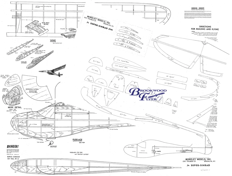 Berkeley SUPER SINBAD PLAN & PARTS PATTERNS For a 62" Rudder RC Model Airplane - Image 4 of 4