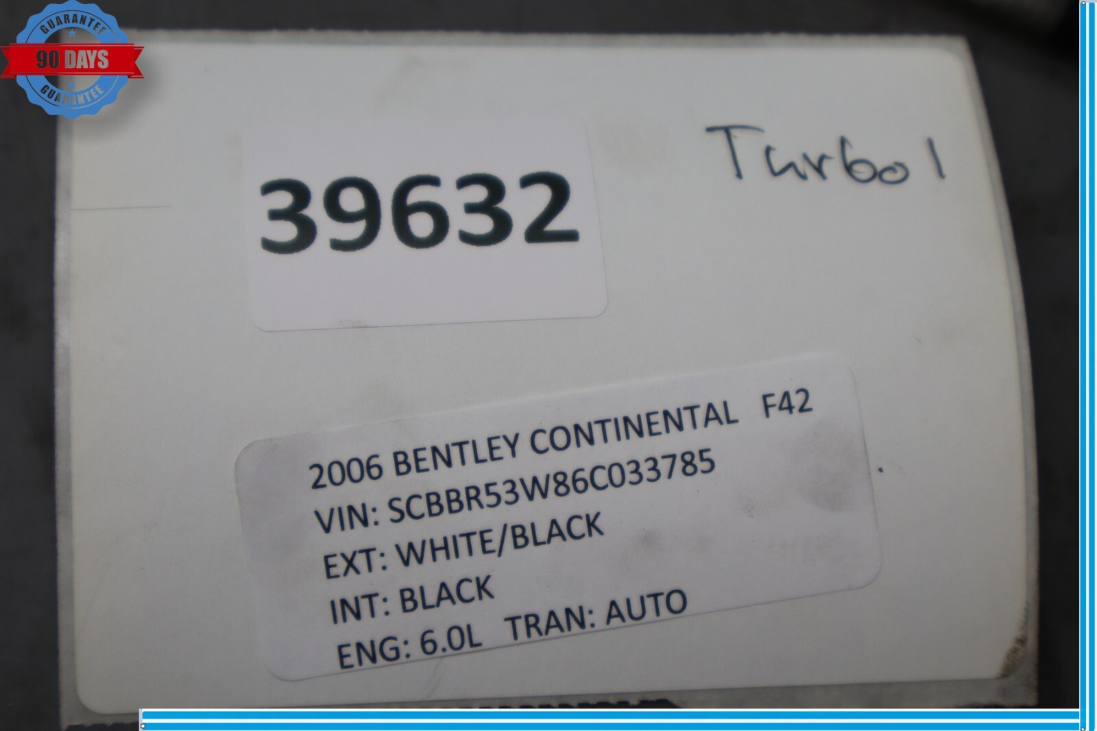 03-08 Bentley Continental GTC GT 6.0L W12 Right Side Turbocharger Turbo  Oem