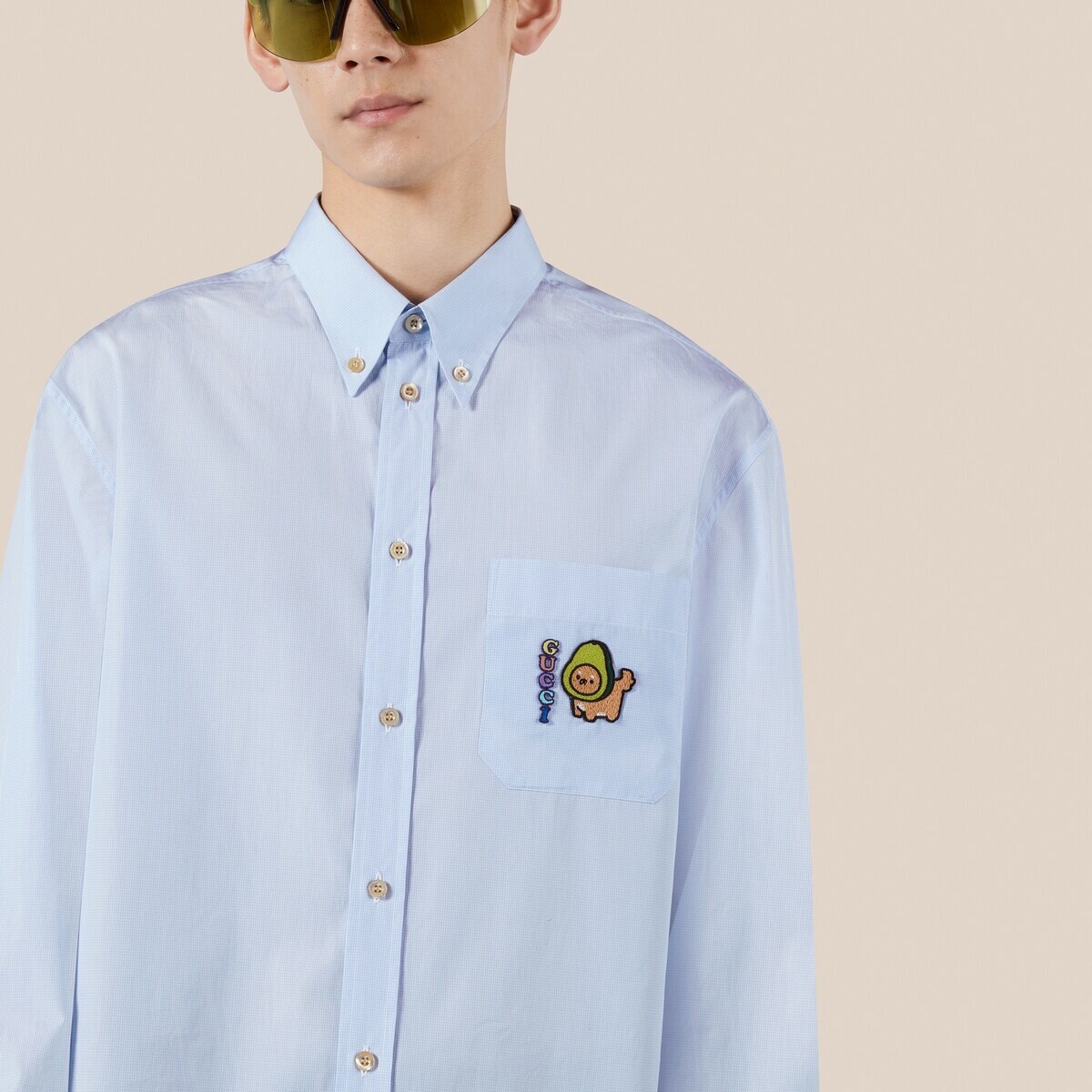 size 48 M Gucci Blue Cotton Pikarar Animal Avocado Embroidery