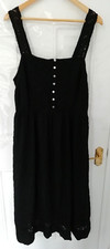 Loft Ann Taylor Size 14 Black Textured Sun Dress Lined Embroidered Boho S/Zip