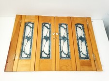 Vintage Wood Cabinet Bifold Style Shutter Doors w/ Latch Stained Glass Floral