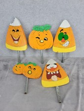 Set of 5 Halloween Candy Corn Wood Outdoor Yard Art Decoration Signs 13.75"
