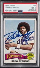 1975 TOPPS #65 DREW PEARSON PSA 7 AUTO 9