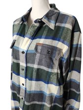 Orvis Men's Heavy Flannel Shirt XL Blue Green Long Sleeve Button Up Pocket PLAI