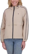 Tommy Hilfiger Women  s Windbreaker Lightweight Hooded Jacket, Chino, Size XL