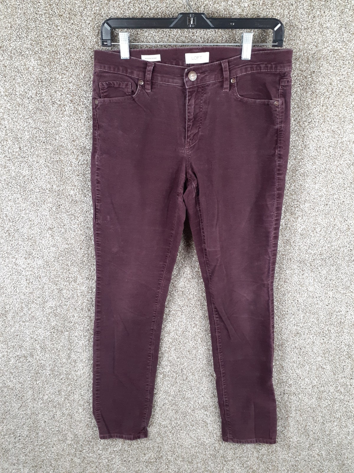 Ann Taylor Loft Modern Skinny Velvet Skinny Pant Womens 8 Maroon Purple Low Rise