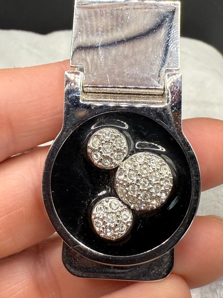 Vintage Mickey Mouse Money Clip Silver Tone Black Enamel Rhinestone - Image 4 of 4