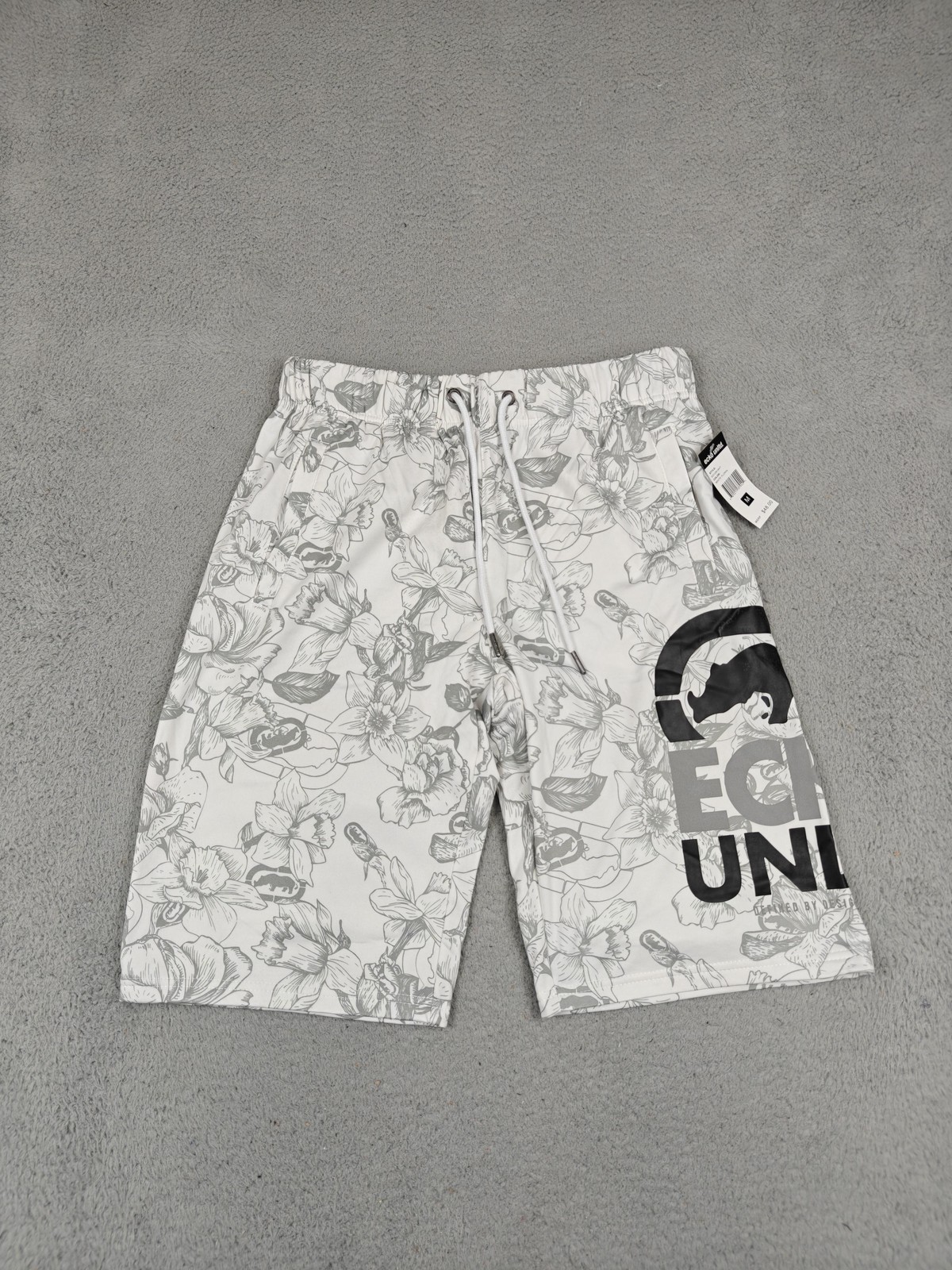 Ecko Unltd Shorts Mens Medium White Gray Floral Stretch Drawstring EO12N164T