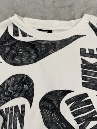 Nike Crop Top Sweatshirt S White Black Oversized Swoosh Logo Allover Print - Picture 2 of 23