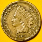 1863 U.S. INDIAN HEAD CENT COPPER PENNY 1c COIN (VF-Very Fine) Full "LIBERTY"