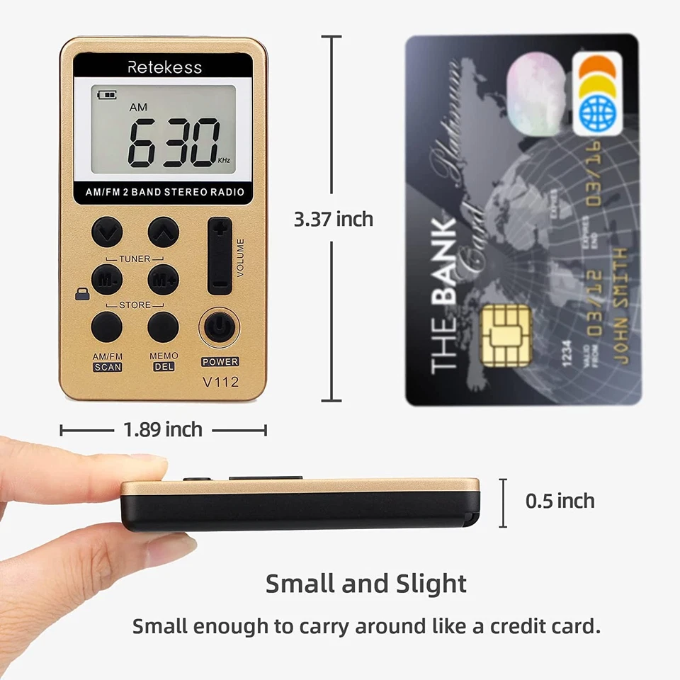 V112 AM FM Radio Portable, Mini Radio with Earphone Pocket, Digital Tuning Re... - Image 2 of 4