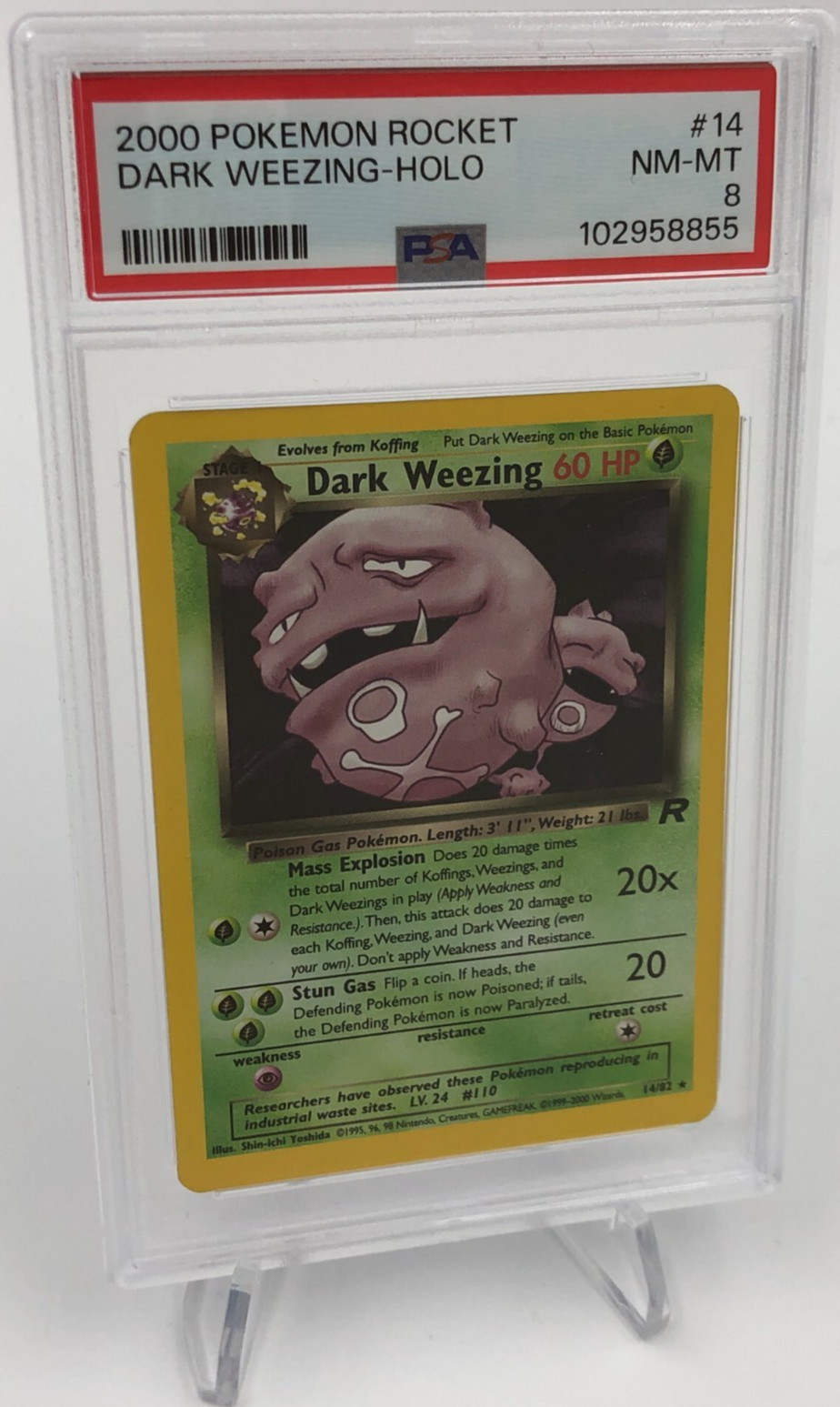 2000 POKEMON TEAM ROCKET Trading Card DARK WEEZING -HOLO 14/82 graded slab PSA 8