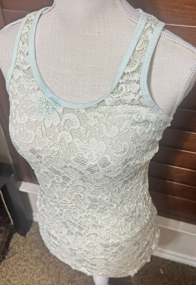 BKE Ivory Lace Tank Top Women’s sz L cami coquette fairy cream sheer - Image 2 of 4