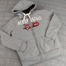 VTG Aeropostale Faux Fur Lined Full Zip Hoodie Women's S Gray Y2K New York 87
