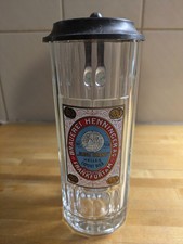 Glaskrug Bierkrug Henninger Br&auml;u 0,4l Globe Brand Zinndeckel Helles Export Bier