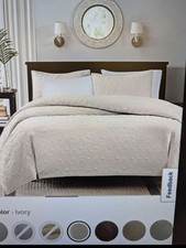 Madison Park Quebec Quilt Set-Luxurious Damask Stitching Design, Cotton Filled