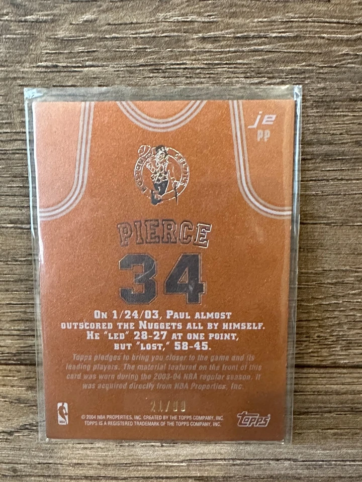 2004 Topps Paul Pierce Game Worn Jersey Card Celtics All Star HOF Rare Relic /99 - Image 2 of 2