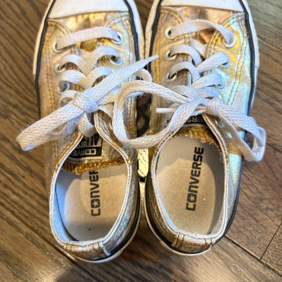 Кроссовки детские Converse размер 12 золотистые мерцающие Chuck Taylor All Star низкое верхнее мерцание - Изображение 4 из 4