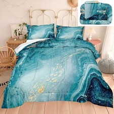Bedbay Blue and Gold Marble Bedding Comforter Set Queen Size Teal Bedding Boys