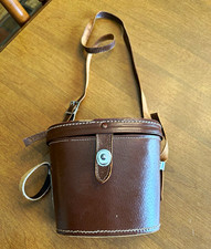 Brown Leather Binocular Case/Bag with Shoulder Strap, Buckle Closure