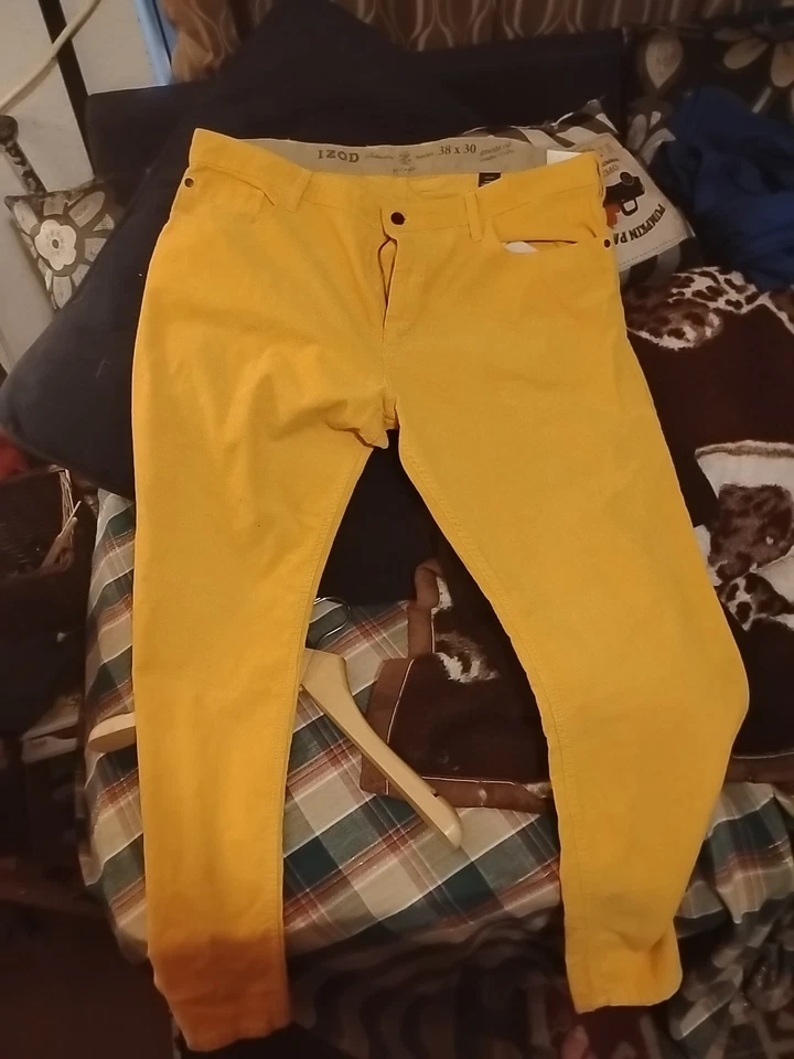 IZOD Saltwater Chino Pants Mens Solid Orange Straight Leg Cotton Size 38x30 - Image 3 of 4