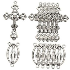 1 Box 40Pcs Silver Crucifix Charms Rosary Cross Charms Vintage Easter Metal