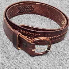 Tooled Leather Belt Sz 38 Western Brown Hand Made Vintage 80s 90s Cracked Patina