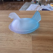 Beautiful Purple and Blue Glass Hen on a Nest. Measures 5.5 Inches Long