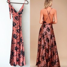 Lulus Tea Garden Floral Maxi Slip Dress XS Rusty Rose Flowy Boho Indie Feminine