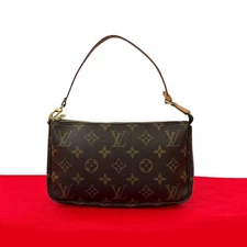 LOUIS VUITTON Pochette Accessoires Monogram Handbag leather PVC Brown 53615