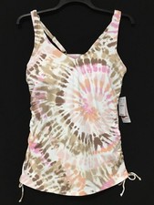 Lands' End Size 8 White Burst Tie Dye Underwire V-Neck Tankini UPF 50 Swim Tank