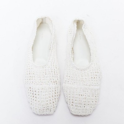 【むむ。】THE TOE Shard Knit Down white THE ROW 2024 Ballet white crochet fabric trimmed flat shoes EU38