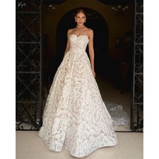 Flower Lace Strapless Wedding Dress Glitter Sweetheart A-Line Train Bridal Gown