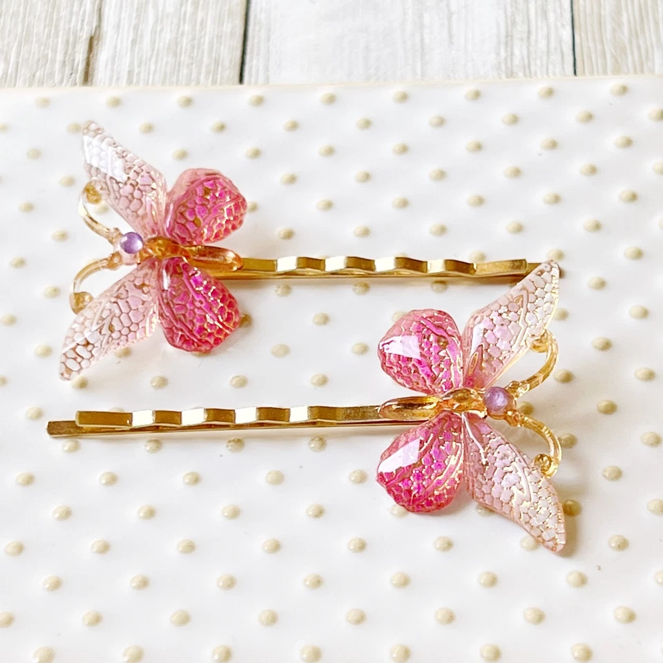 Pink & Gold Butterfly Hair Pins - Image 4 of 4