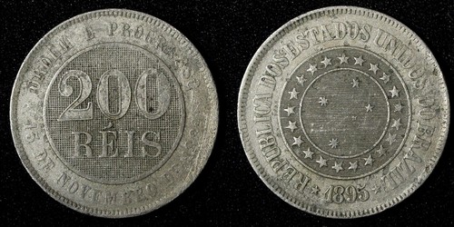 BRAZIL Copper-Nickel 1895 200 Reis 32 mm KM# 493 (27 819)