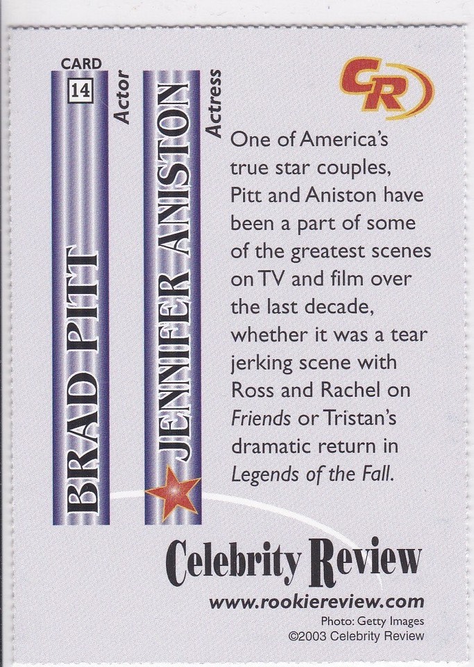 BRAD PITT & JENNIFER ANISTON Hollywood Stars Rookie Review Card FRIENDS ...