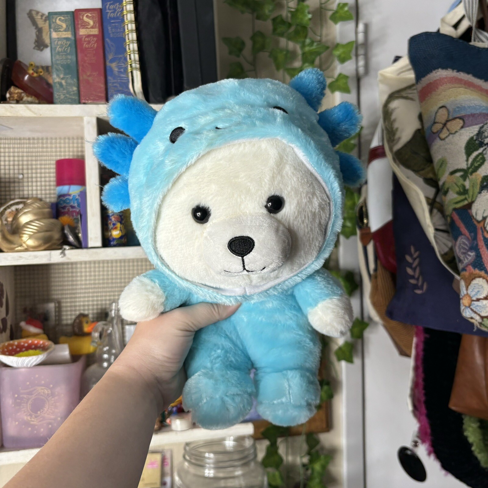 Kellytoy Polar Bear in Blue Axolotl Hoodie Costume 9” Plush Stuffed Animal