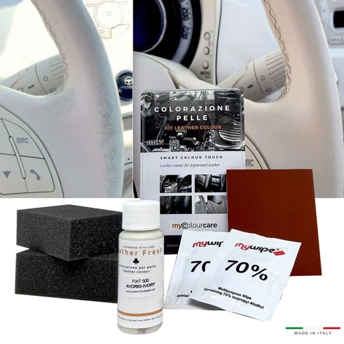Mycolourcare Set Lederfarbe Reparatur Leder Weiss IVORY Fiat 500 Elfenbeinweiss - Afbeelding 5 van 7