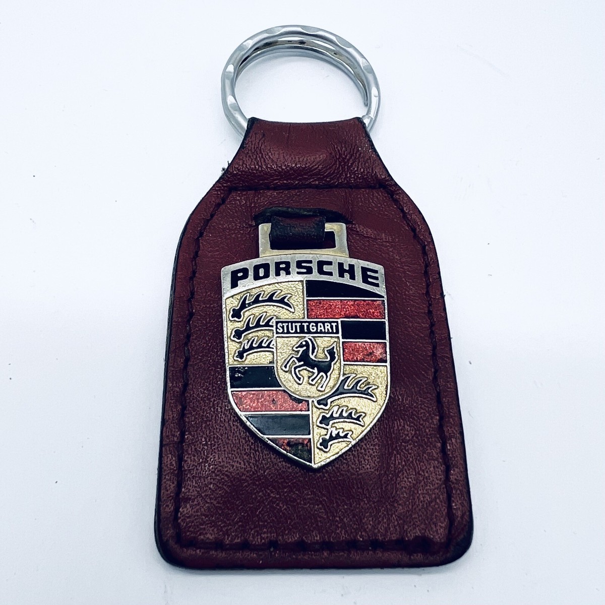 Porsche Leather Keychain Fob Bordeaux Red Vintage Classic 911 912 