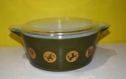 Rare Pyrex #475-B Zodiac Casserole Green Gold 2.5 Quart With Faded Lid