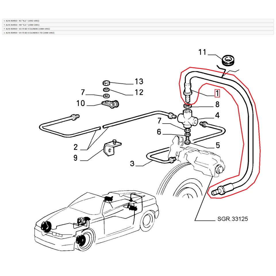 TUBO FRENI POST. BILATERALE ALFA ROMEO 75 - 90 - GIULETTA PIRELLI PER 60522547 Foto 2 de 4