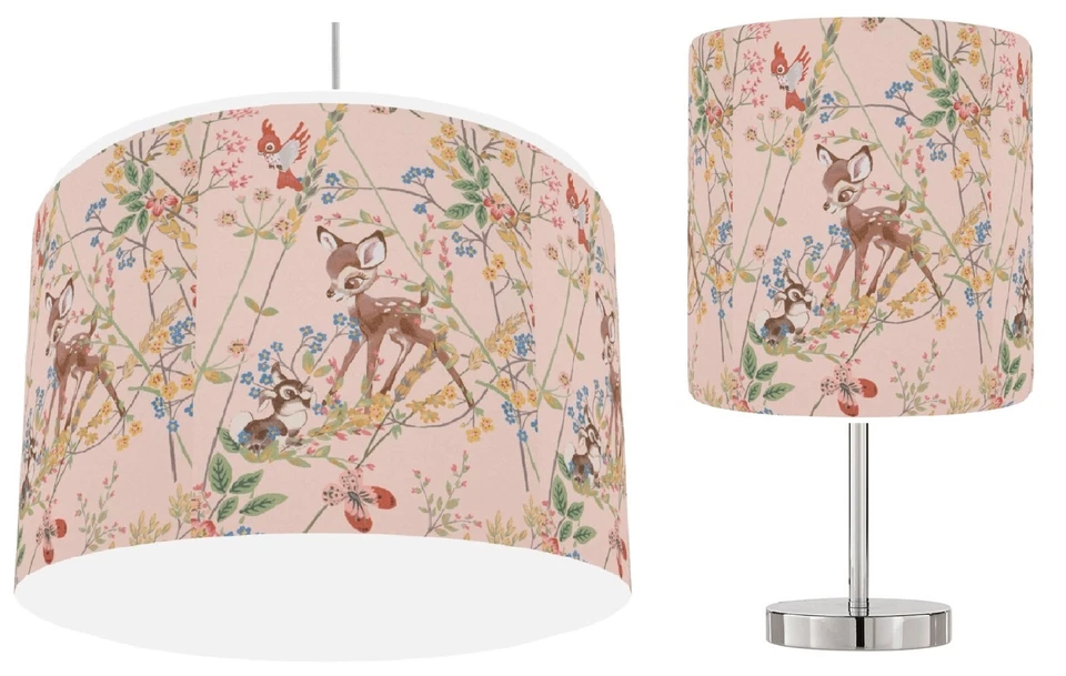 TRENDS DECOR BAMBI WOODLAND FLORAL PINK Ceiling Drum Shade , Stick Lamp or Bundle ,Reusable