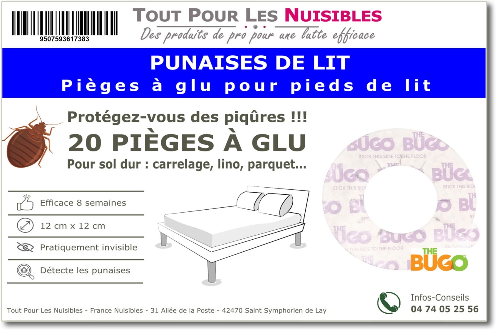 Pièges à glu The Bugo pour sécuriser votre chambre sur sol dur