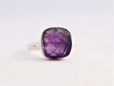 92.5 Sterling Silver Amethyst Square Shape Ethnic Style Ring vintege Ring