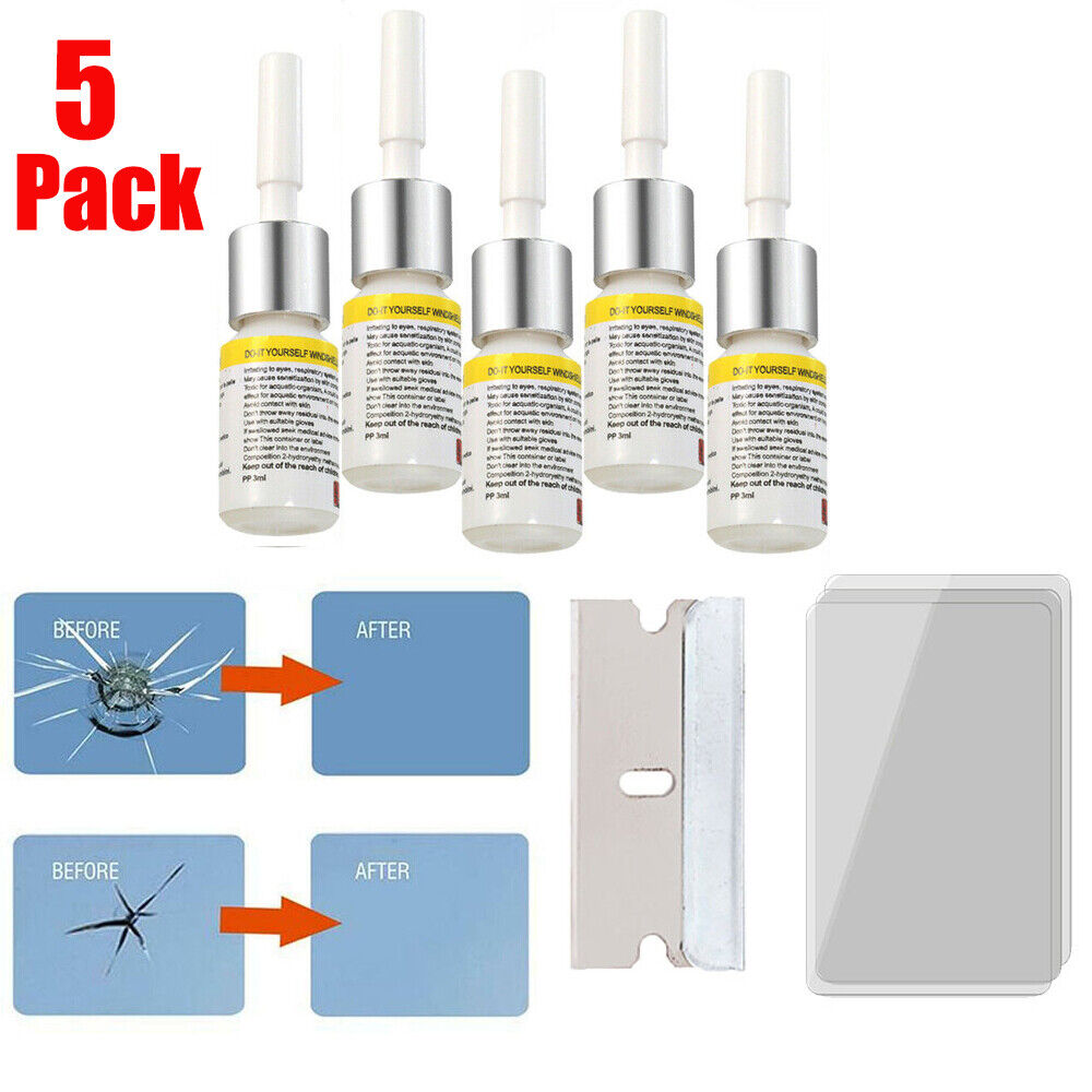 5-Pack Auto Glass Nano Repair Fluid Car Windshield Resin Crack Tool Kit  Crack US