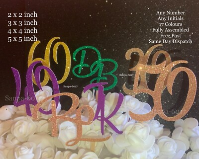 Personalisierte Glitzer Geburtstag Torten Zahlen & Initialen Cupcake Topper 17 Farben