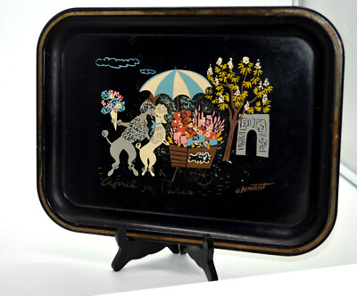 Clement Black Metal Poodles in Paris Trays 13-¾  x 10-¼  Set of 4 W-3