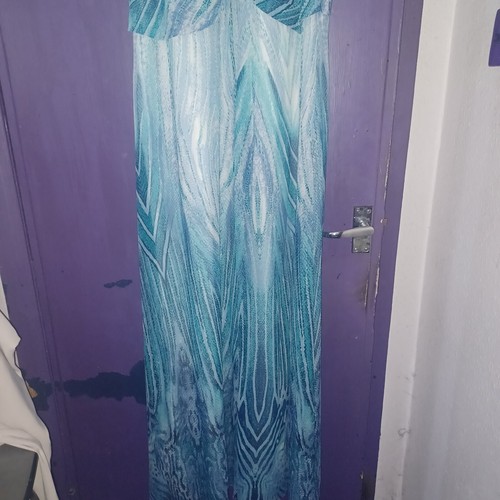VESTIDO MAXI FLOTANTE AZUL ROMANO..TALLA 18..DAMAS - Imagen 4 de 4