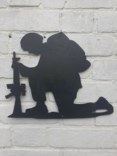 2x Acrylic Silhouette Memorial British Army Kneeling Soldier-Wall Mount 6" x 6".