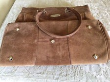 St John Knits Genuine Leather Suede Designer Handbag Tan W/goldtone Detail..xl..